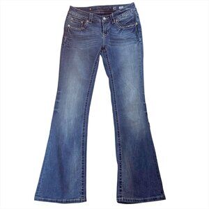 Miss Me Rhinestone Pocket Bootcut Jeans Size 28 Mid Wash Denim